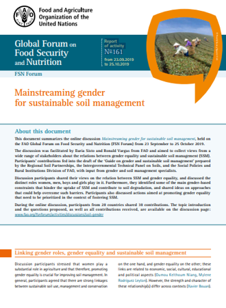 Mainstreaming Gender For Sustainable Soil Management Fsn Forum Report Of Activity No 161 Policy Support And Governance Food And Agriculture Organization Of The United Nations