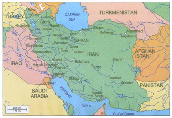 Map of the Islamic Republic of Iran.