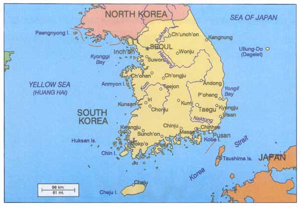 Map of the Republic of Korea.