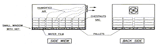 Fig. 16: Simplified ventilated wet air storage system for chestnuts in sacks .