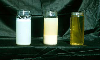 - Partially fermented sap (left) - Sap froma limed pot (middle) - Clarified, filtered sap (right)