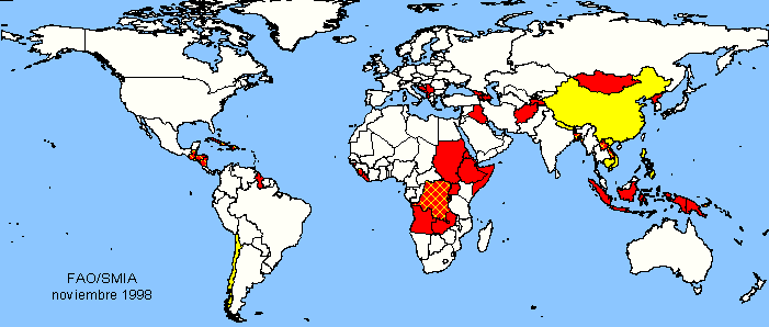 Mapa de los paises afectados