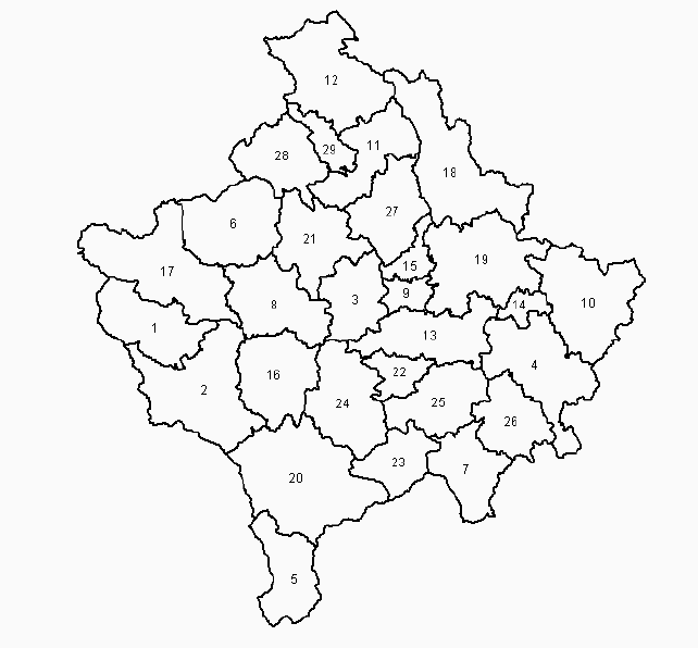 Carte des municipalités de la proviince du Kosovo