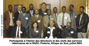 Participants  l'Atelier des directeurs et des chefs des services vtrinaires de la SADC, Pretoria, Afrique du Sud, juillet 2003
