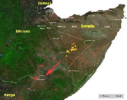 03 December. Desert Locust swarms in northeast Kenya, hopper bands in eastern Ethiopia