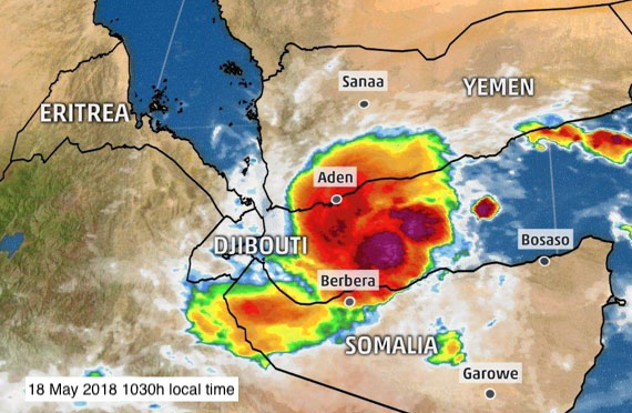 18 mai. Un cyclone tropical apportera de fortes pluies au Yémen et au nord de la Somalie