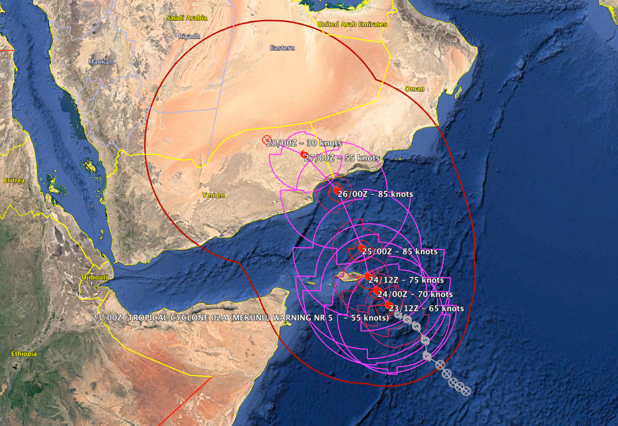 23 mai. Développement d’un deuxième cyclone dans la mer d’Arabie et menace en Oman et au Yémen