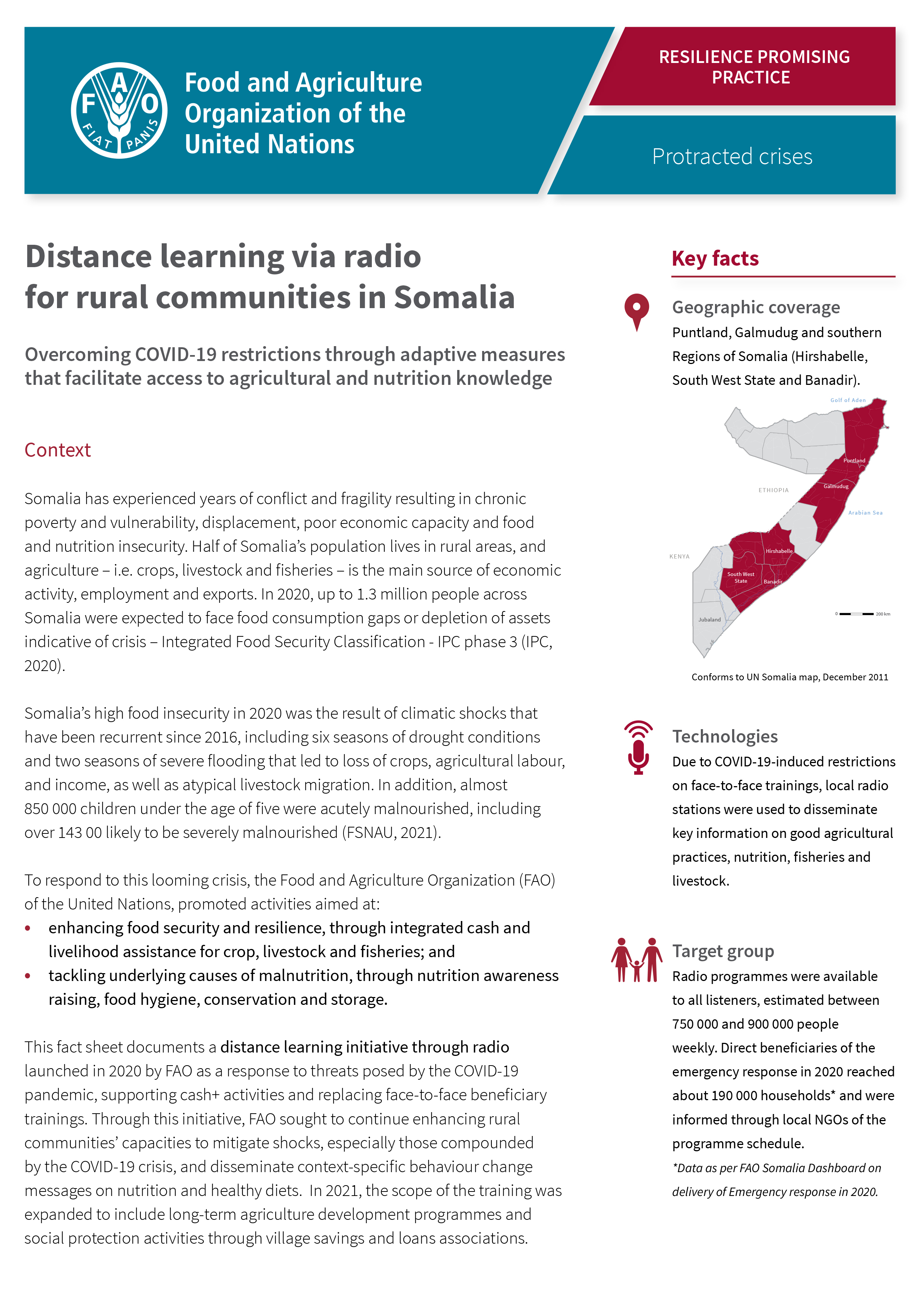 Distance learning via radio for rural communities in Somalia |KORE -  Knowledge Sharing Platform on Resilience| Food and Agriculture Organization  of the United Nations