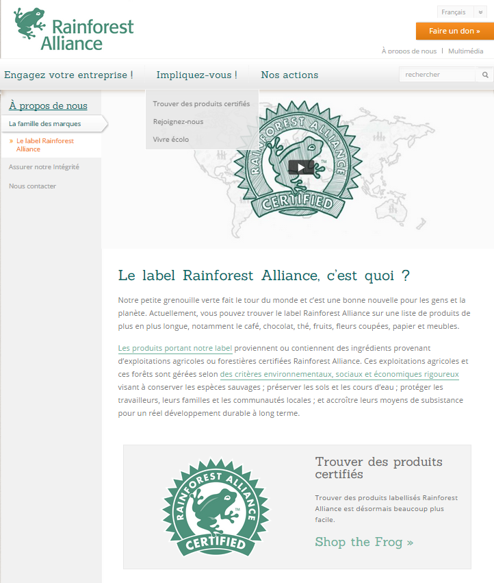 FAO - SFM Outils de détails: Rainforest Alliance Certification