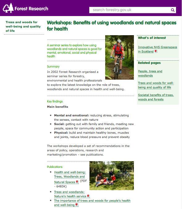 FAO - SFM Tool Detail: Workshops: Benefits of using woodlands and natural  spaces for health