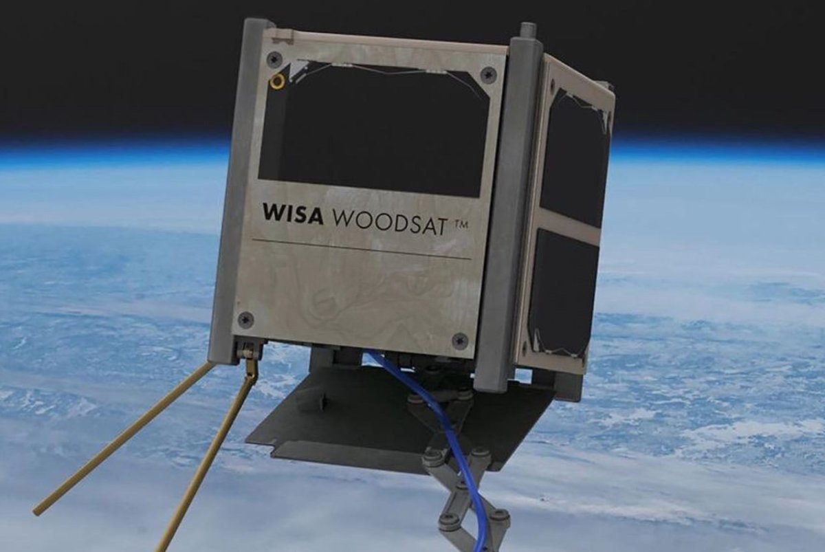 Wooden satellite in space