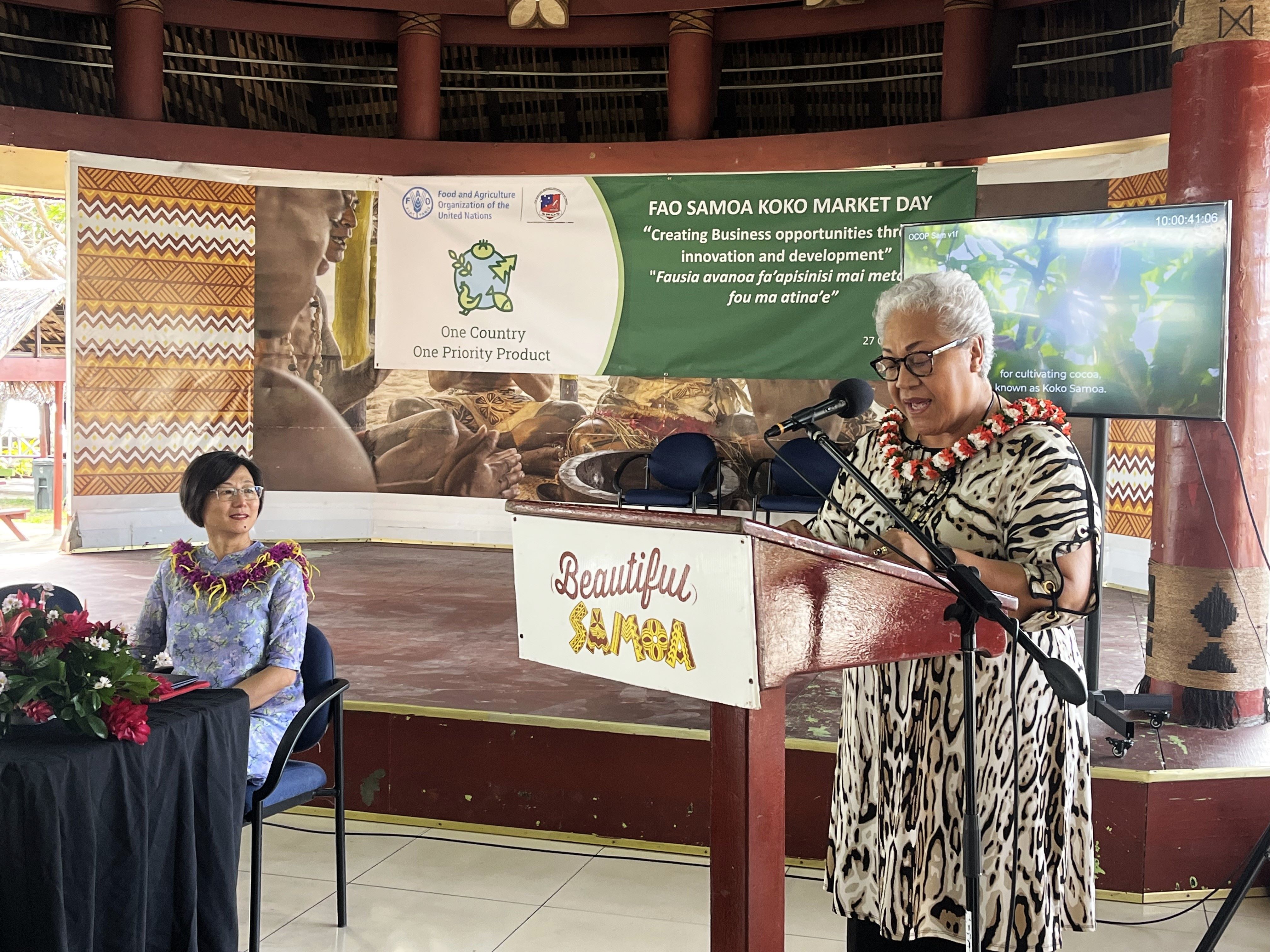 The Prime Minister of the Government of Samoa H.E Fiame Naomi Mataafa delivering her speech