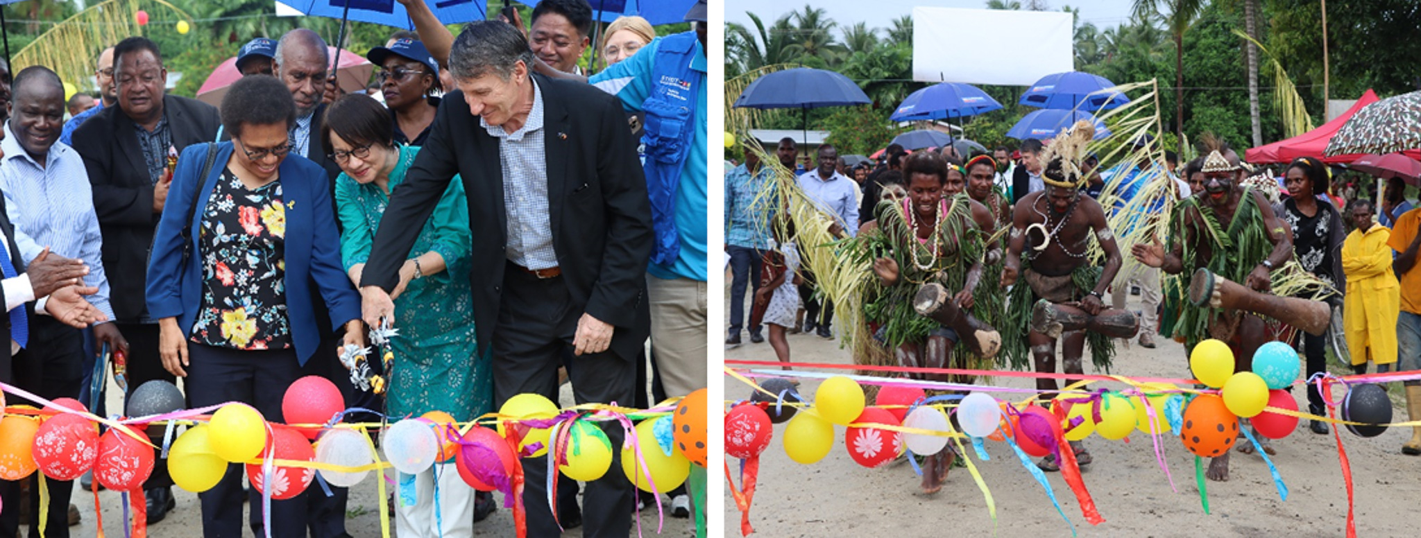 High-level officials from the PNG Government, UN, and EU are cutting ribbon, officially inaugurating the rehabilitated Yawasoro-Niewanjie road in East Sepik. ©FAO-STREIT