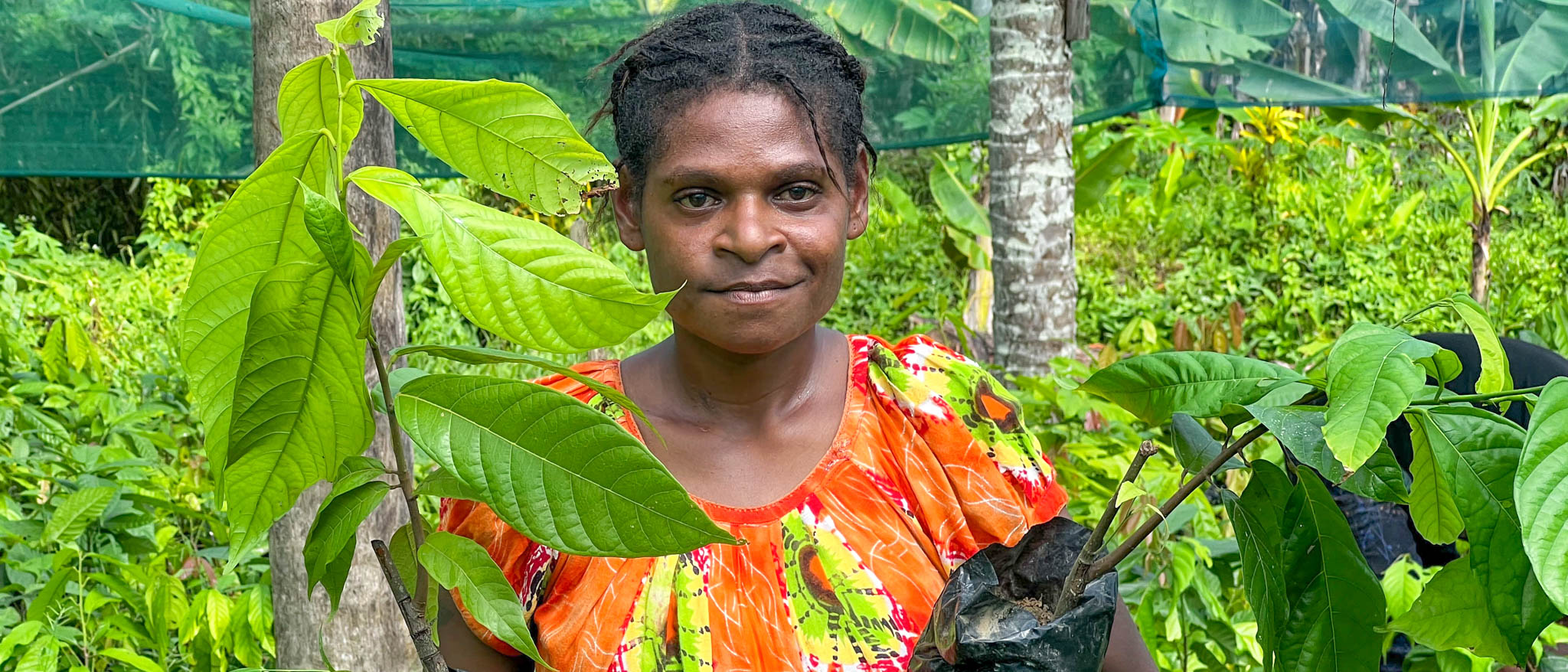 A young cocoa farmer lady, supported by the EU-STREIT PNG Programme