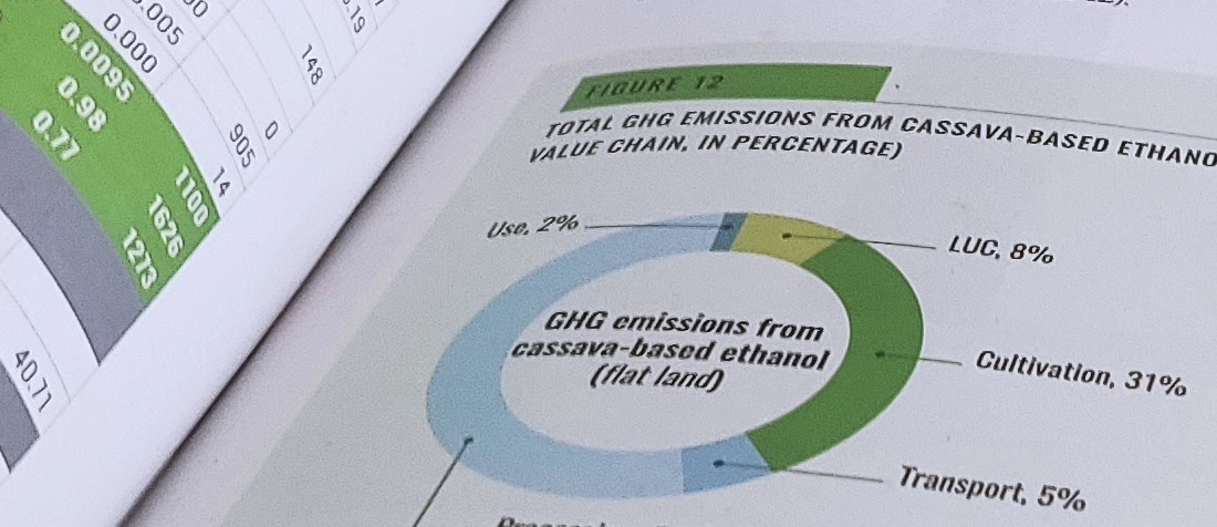 Close up of publication illustrating data on GHG emissions for bioenergy